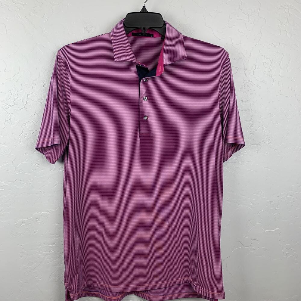 Greyson Polo Shirt Mens Large Pink Stripe Golf Performance Stretch Short Sleeve
